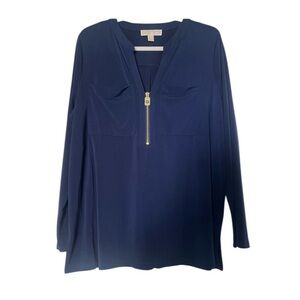 Michael Kors Navy Blue Women’s Blouse with Gold Zipper XL